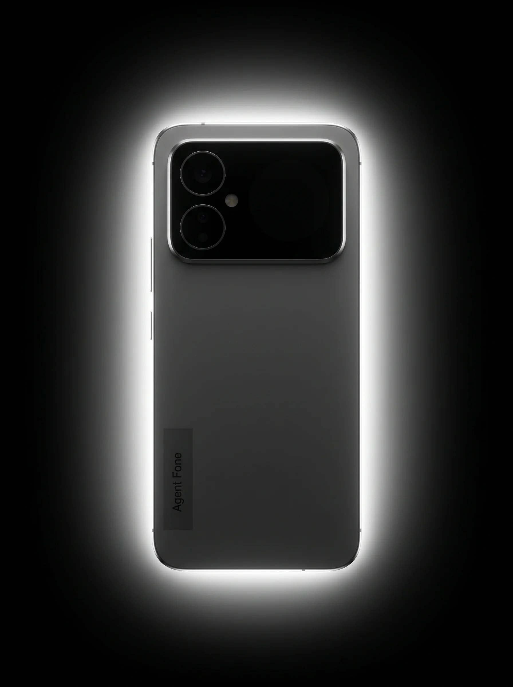 The handset in graphite, backlit by a white halo against black — a thumbnail-ready silhouette.